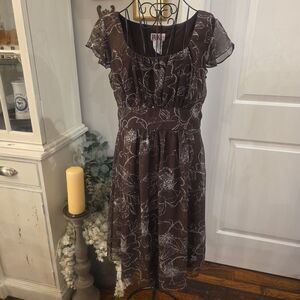 R&K Women's 14 Brown Cottagecore Babydoll Midi Dress Vtg Y2K Whimsical Fairycore
